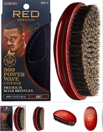 Red Premium 360 Power Wave X Bow Wow Premium 100% Boar Bristles Curved Palm Brush - Soft #BR17 Red Premium 360 Power Wave X Bow Wow Premium 100% Boar Bristles Curved Palm Brush - Soft #BR17