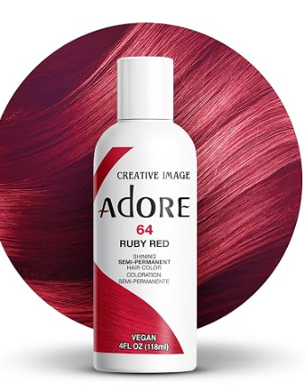 ADORE SEMI PERMANENT HAIR COLOR 4FLOZ 64. Ruby Red ADORE SEMI PERMANENT HAIR COLOR 4FLOZ 64. Ruby Red