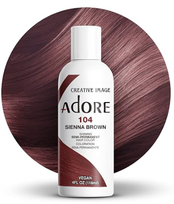 ADORE SEMI PERMANENT HAIR COLOR 4FLOZ 104. Sienna Brown ADORE SEMI PERMANENT HAIR COLOR 4FLOZ 104. Sienna Brown