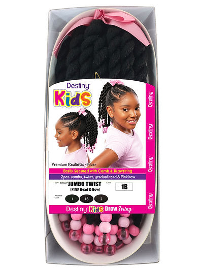 Destiny kids drawstring ponytail DS-JUMBO TWIST (PINK Bead & Bow)