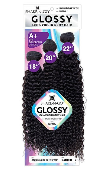 Shake-N-Go Virgin Remy Hair Weave Glossy 3 Bundles Spanish Curl