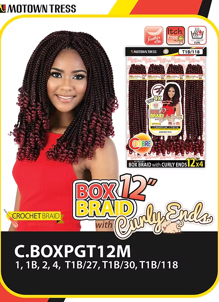 Motown Tress Box Braid with Curly Ends 12" X4