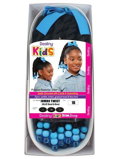 Destiny kids drawstring ponytail DS-JUMBO TWIST (BLUE Bead &Bow)