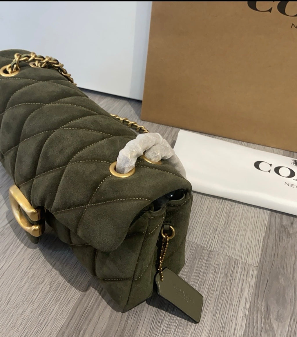 Olive Suede Quilted Shoulder Bag *Pre-Order*
