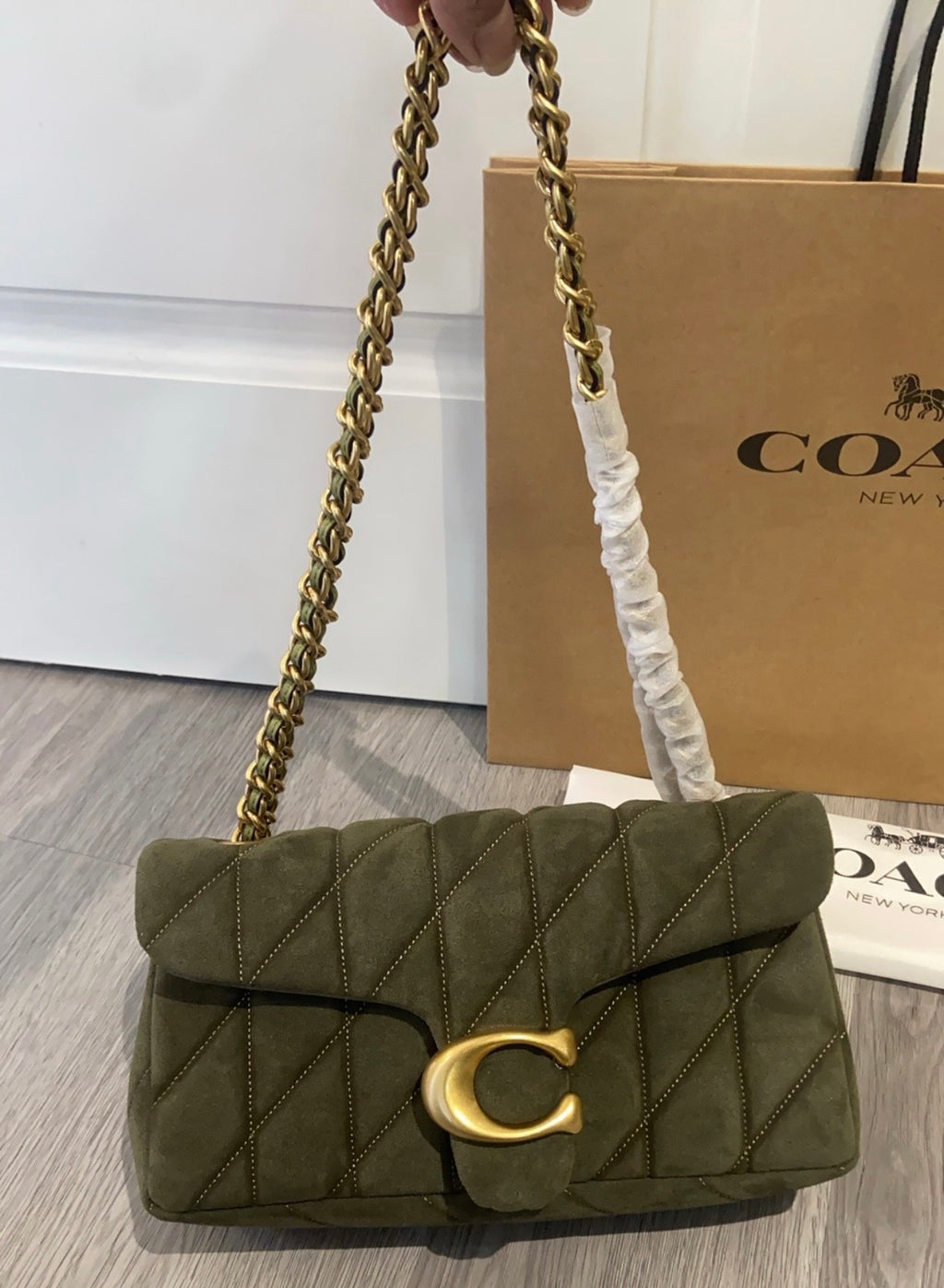 Olive Suede Quilted Shoulder Bag *Pre-Order*