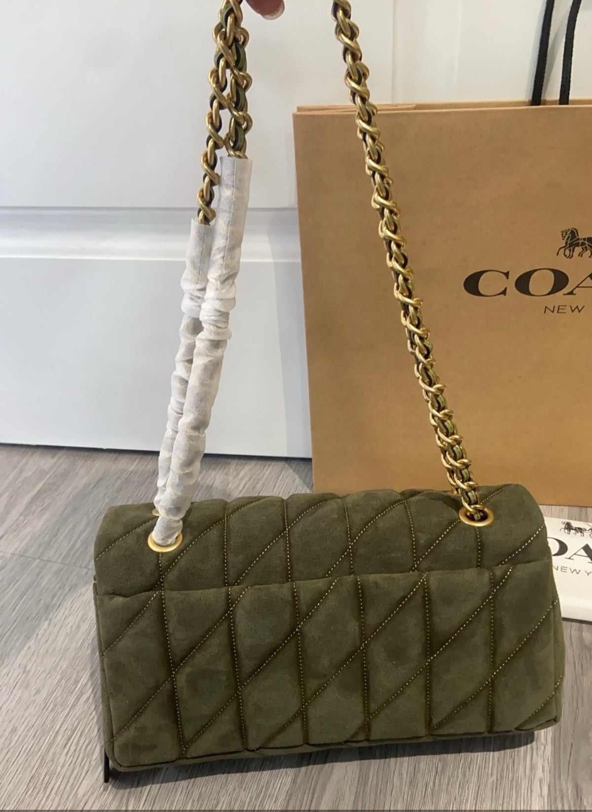 Olive Suede Quilted Shoulder Bag *Pre-Order*