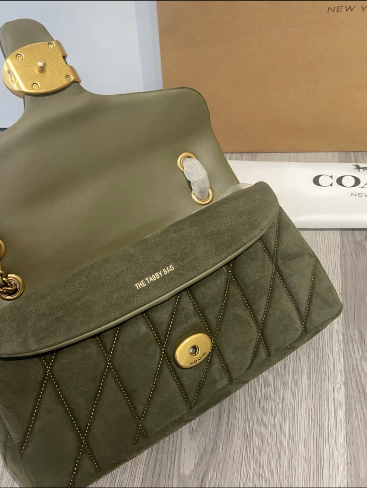 Olive Suede Quilted Shoulder Bag *Pre-Order*