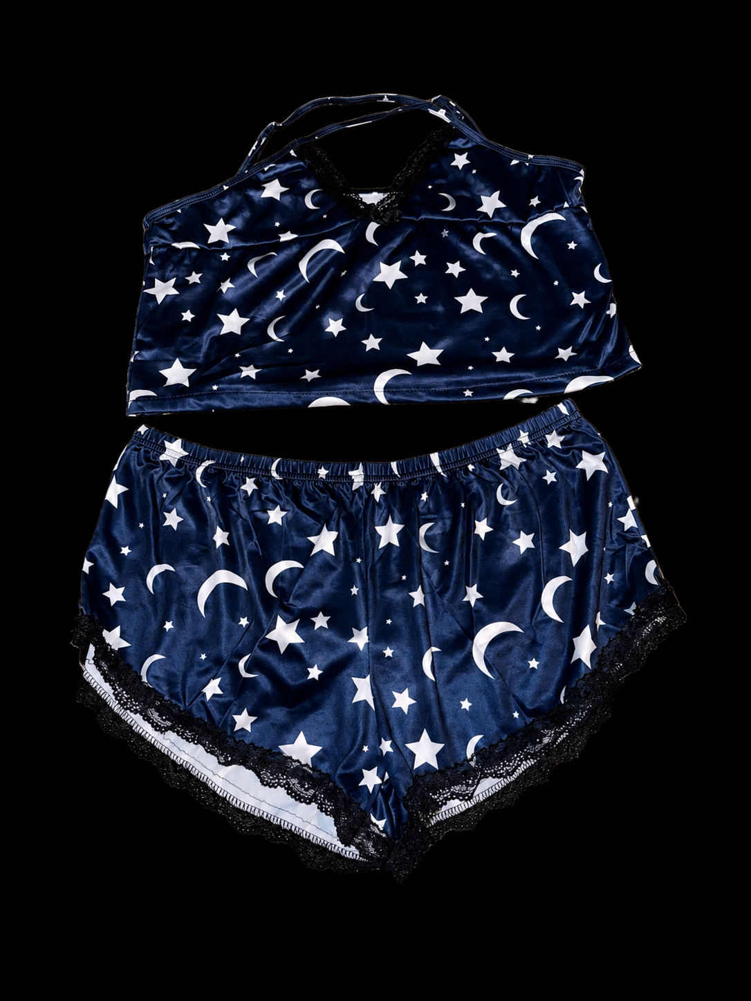 🌙 Midnight Moon & Stars Satin Pajama Set