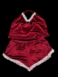 🍷 Burgundy Satin Lace Pajama Set