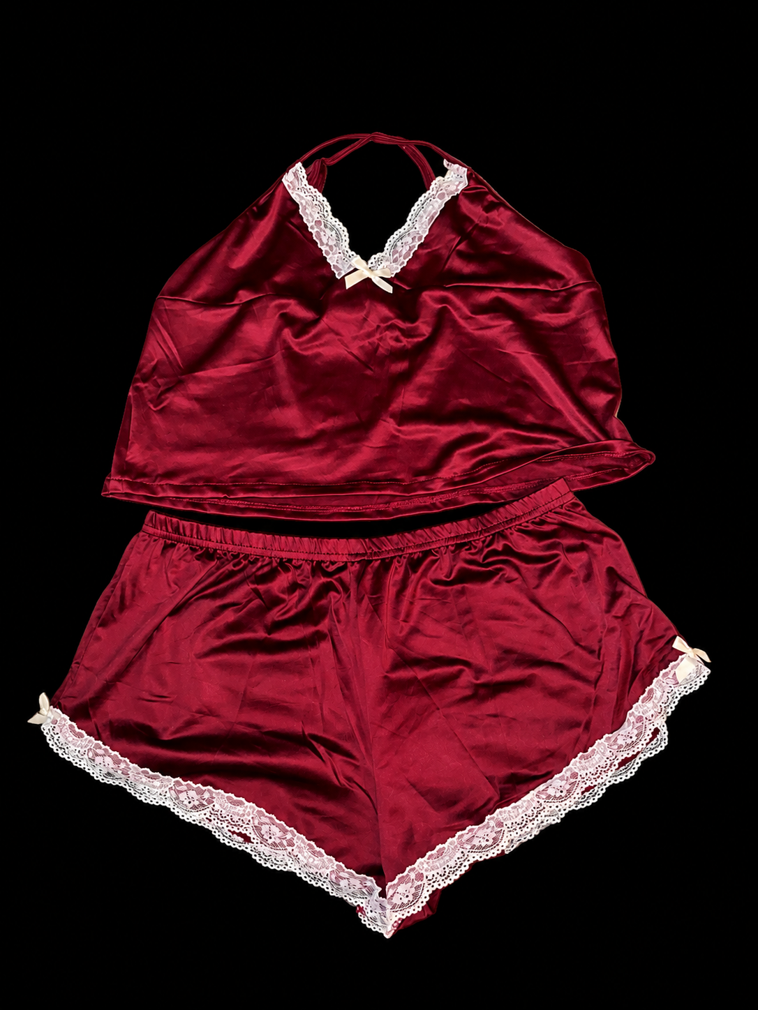 🍷 Burgundy Satin Lace Pajama Set