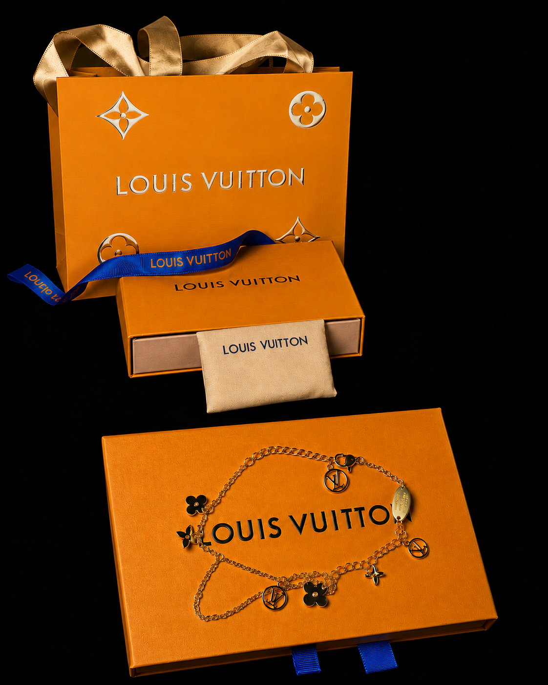✨ Louis Vuitton Gold-Tone Designer-Inspired Charm Bracelet