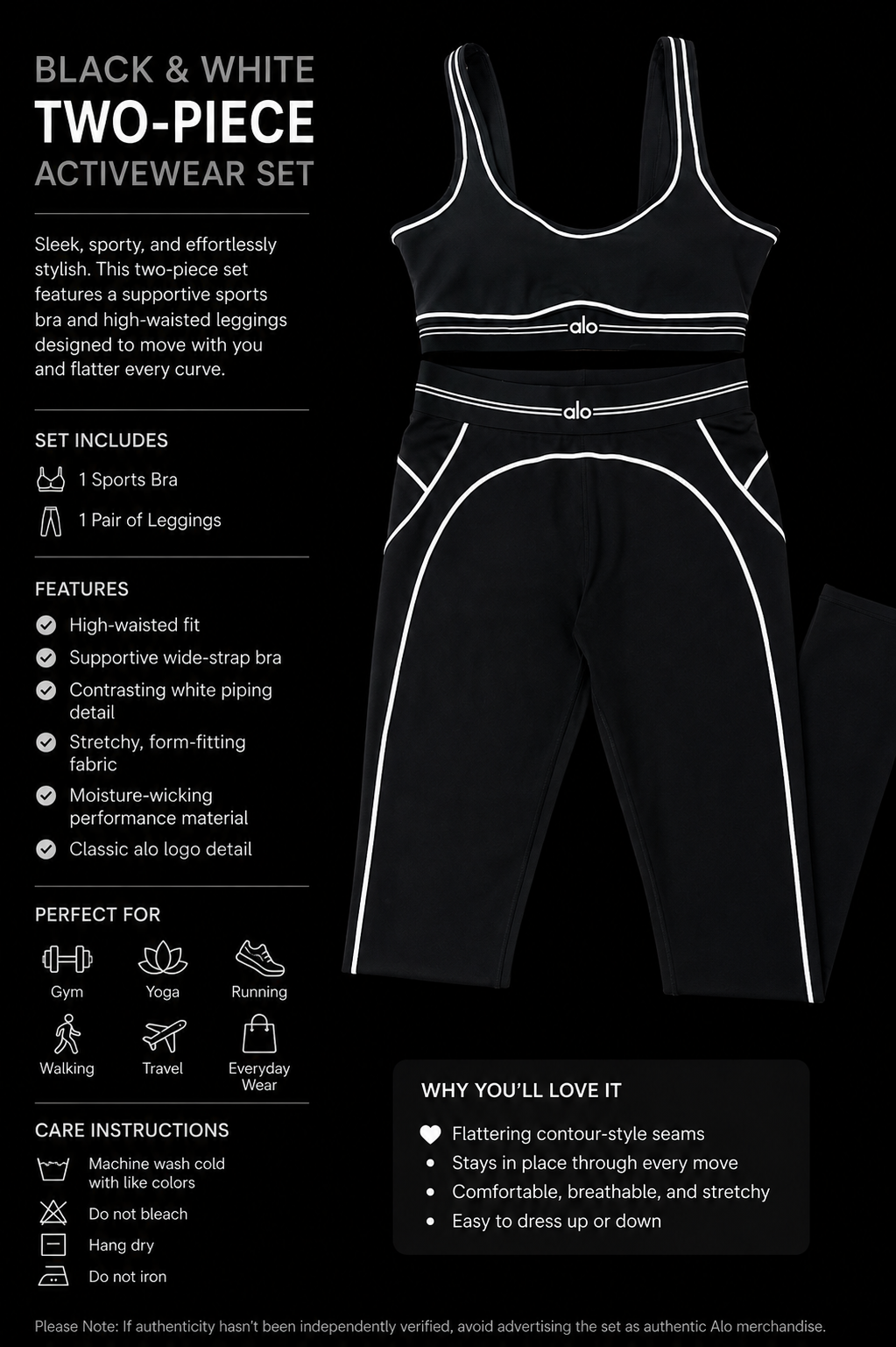 Black and White Two Piece ALO Activewear Set *PRE ORDER*