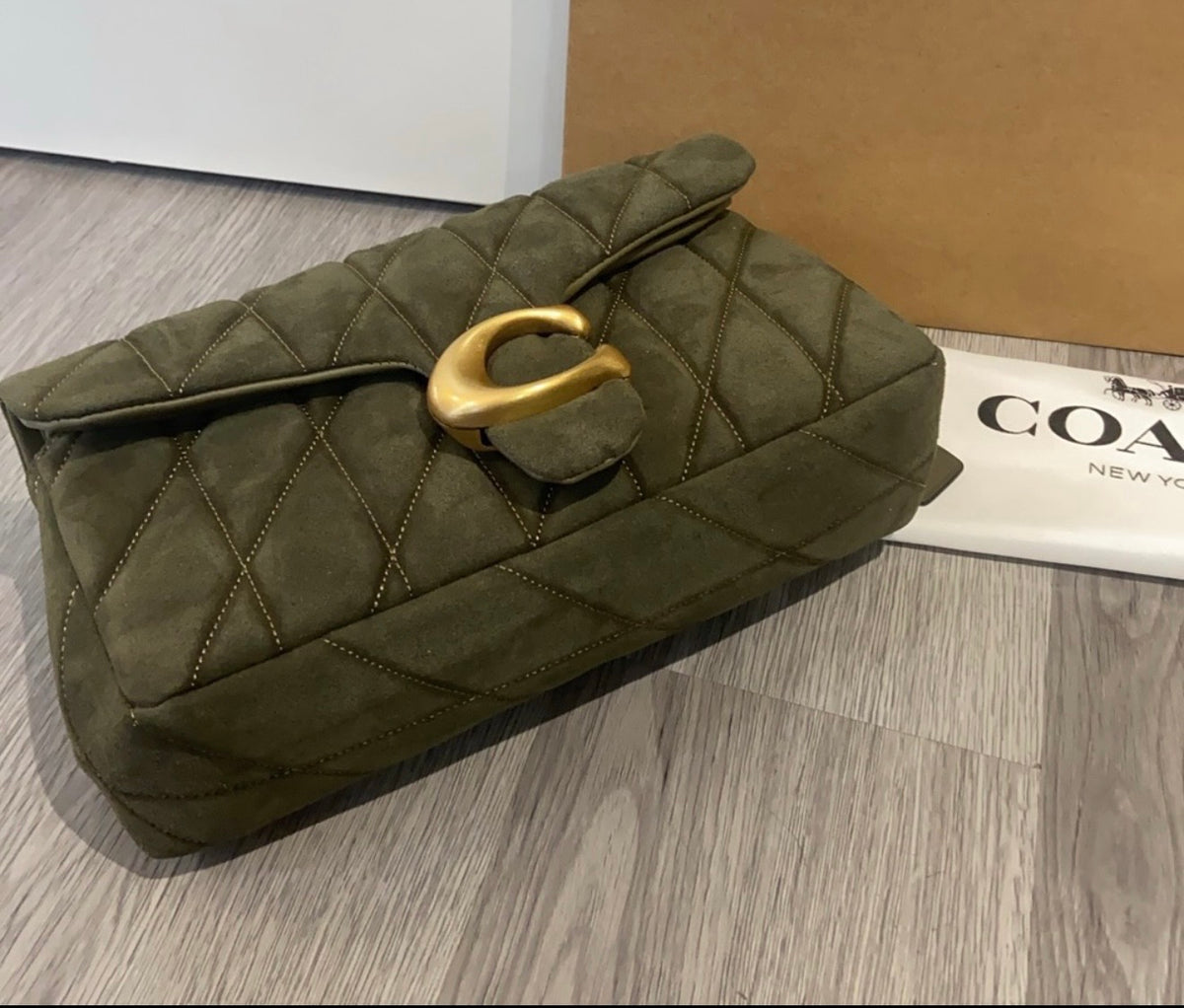 Olive Suede Quilted Shoulder Bag *Pre-Order*