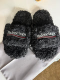 🖤 Black Plush Curly Slides *PRE ORDER*