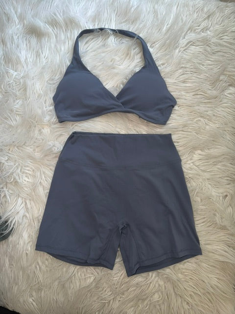 Charcoal Gray Two-Piece ACtive Set- Top & HIgh-Waist shorts