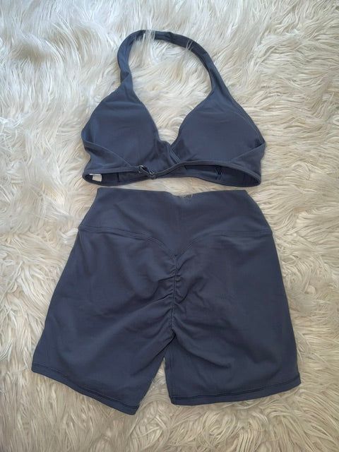 Charcoal Gray Two-Piece ACtive Set- Top & HIgh-Waist shorts