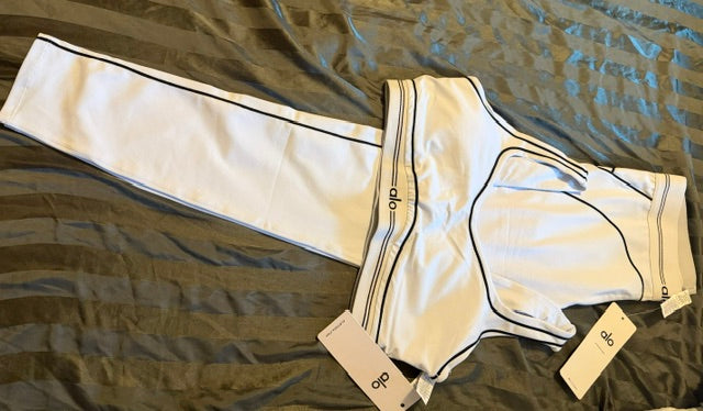 ALO Yoga White Yoga Set with Black Trim
