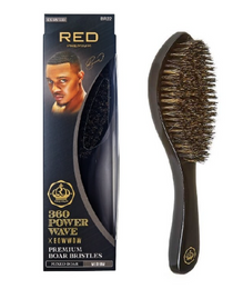 Red Premium 360 Power Wave X Bow Wow Premium Mixed Boar Bristles Curved Wave Brush - Medium #BR22