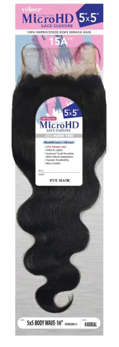 EVE Veloce 5X5 Micro HD Closure Body Wave 14" - Natural Black