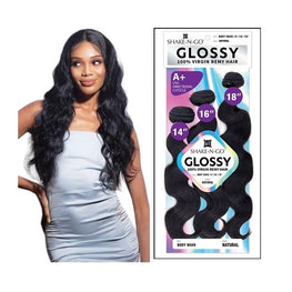 SHAKE N GO GLOSSY BUNDLES 100% VIRGIN REMY HAIR BODYWAVE- 14-16-18 - # NATURAL BLACK