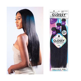 SHAKE N GO GLOSSY BUNDLES 100% VIRGIN REMY HAIR STRAIGHT - 16-18-20 - # NATURAL BLACK
